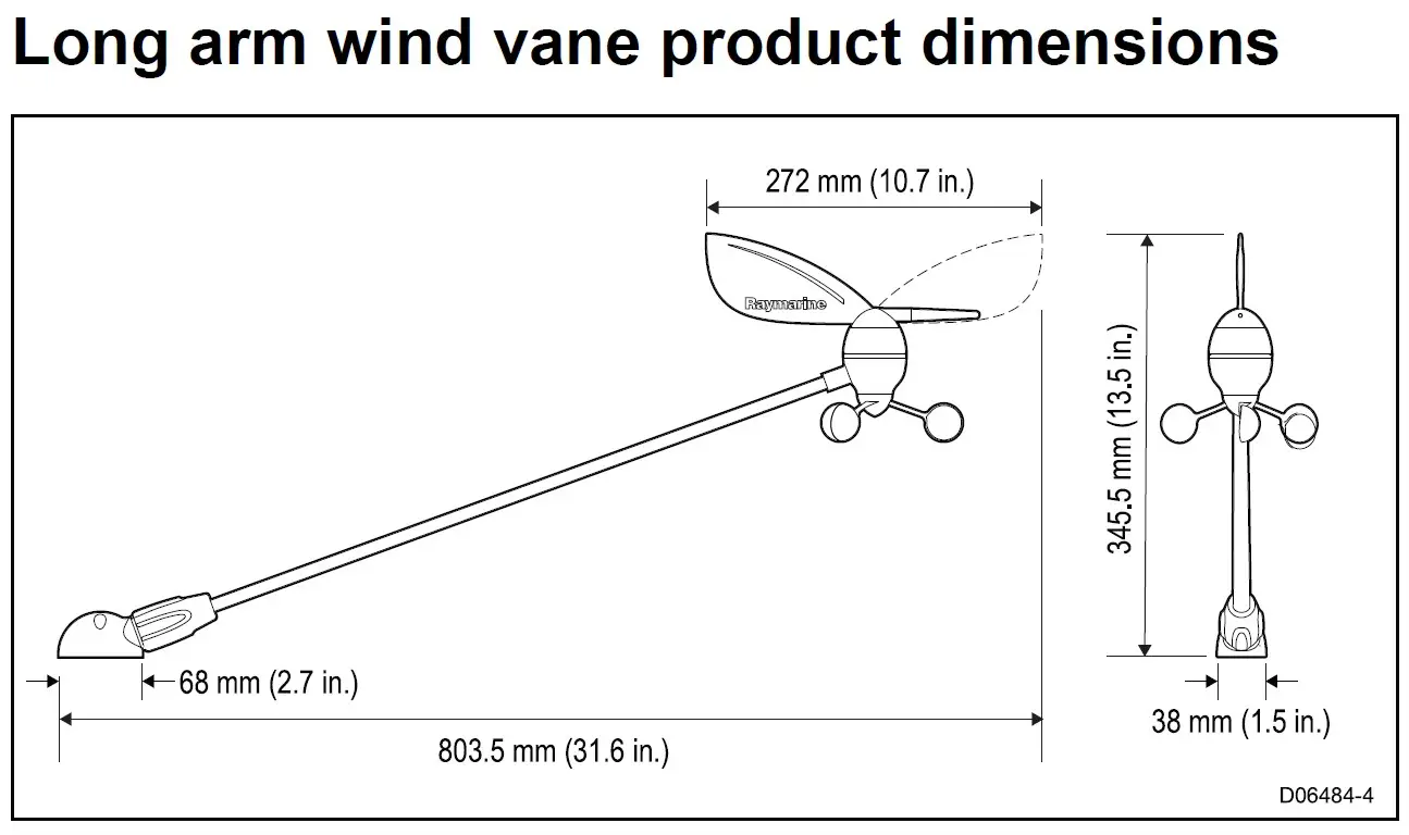 Raymarine Long Arm Wind Vane tuuleandur (50m kaabliga) - Image 2