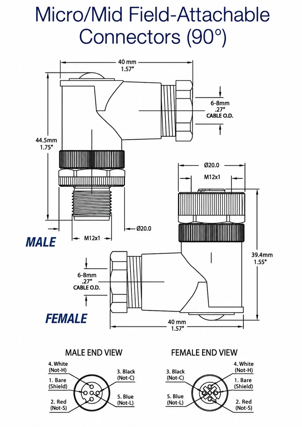 Isepaigaldatav NMEA 2000 nurkliitmik 90º (Female) - Image 3